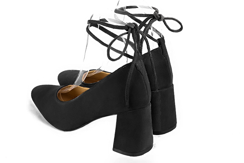 Matt black women's dress pumps, with a round neckline. Round toe. High flare heels. Rear view - Florence KOOIJMAN